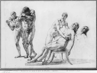 Tod von Phaedra, Vorbereitungsskizze für die Illustration von Racines Gesamtwerken, Akt V Szene VII, veröffentlicht 1801